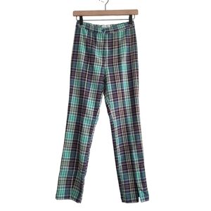 Urban Outfitters Green Plaid High Rise Straight Leg Retro Fit Trousers Pants